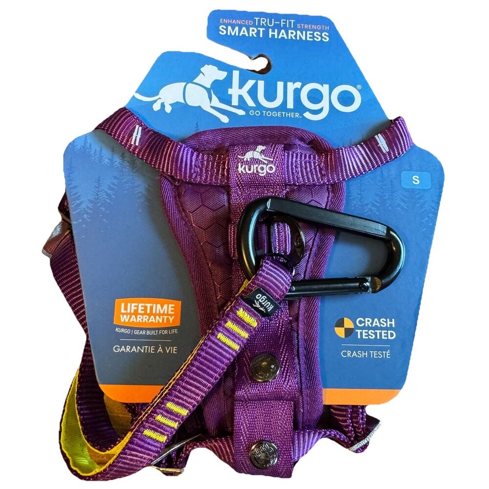 Kurgo Enhanced Strength Tru-Fit Dog Harness Travel Small Purple Crash Tested